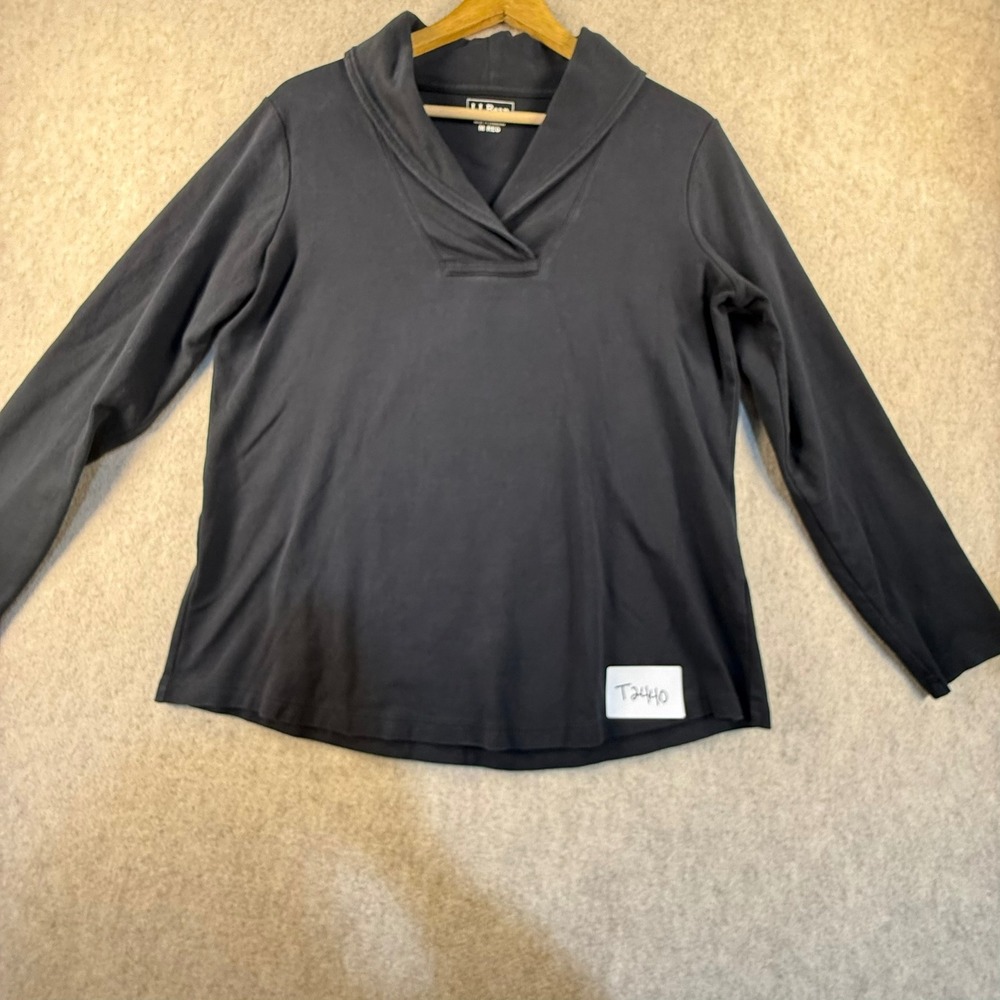 LL Bean Womens Black Shawl Collar Long Sleeve Pullover Top Size M Regular
